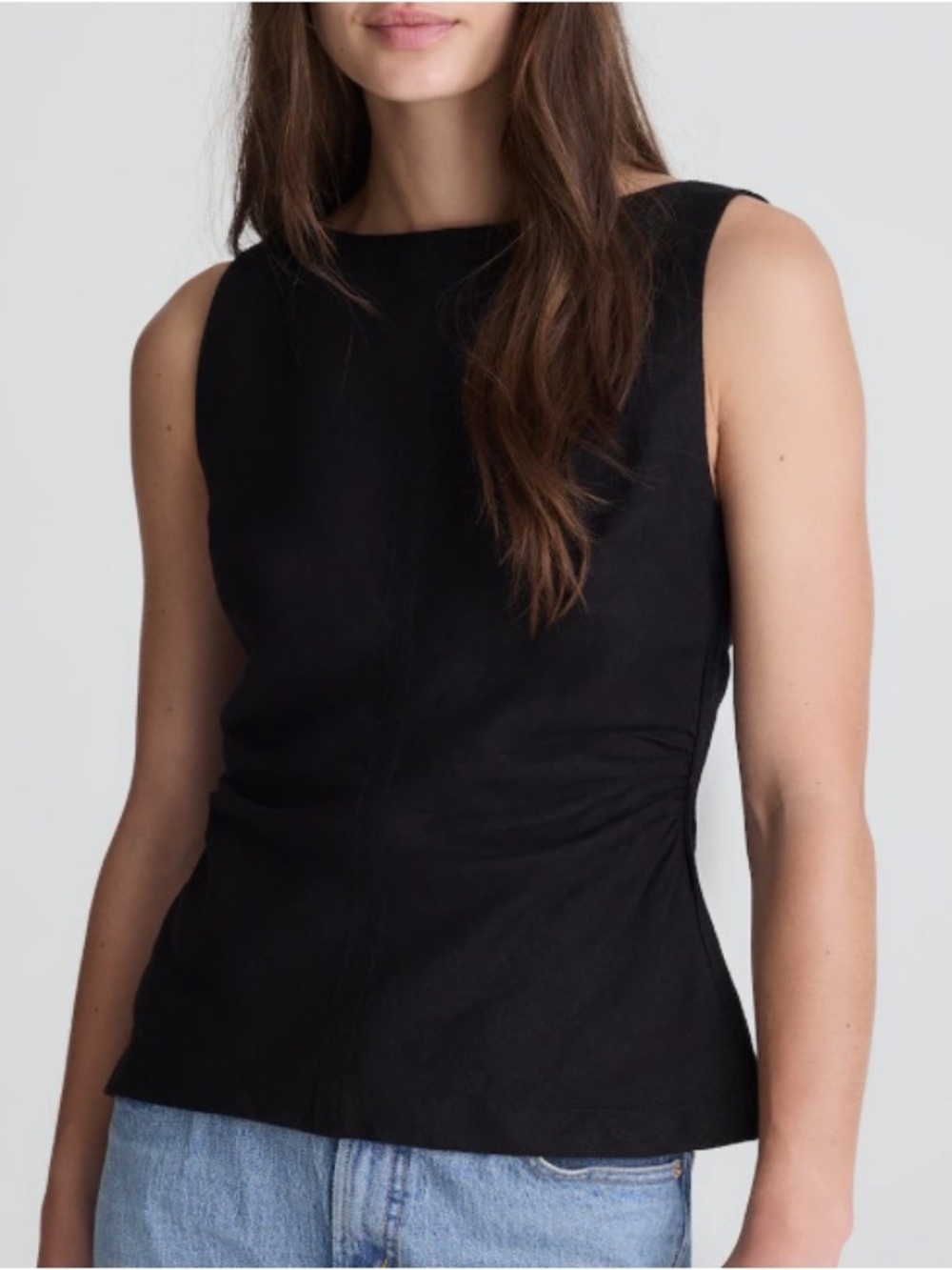 madewell cinched boatneck sleevless top in 100% linen